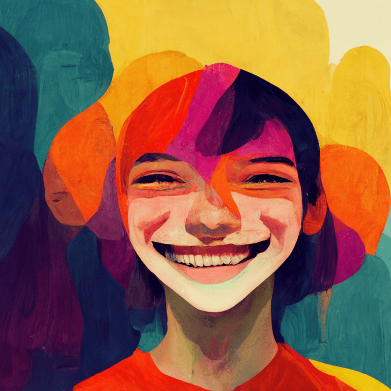 colorful illustration of a smiling teen girl with a joyful expression