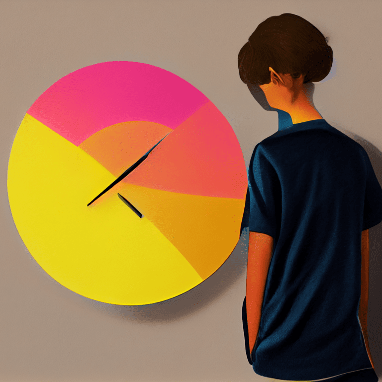 illustration of student looking at colorful clock representing executive functioning and time management