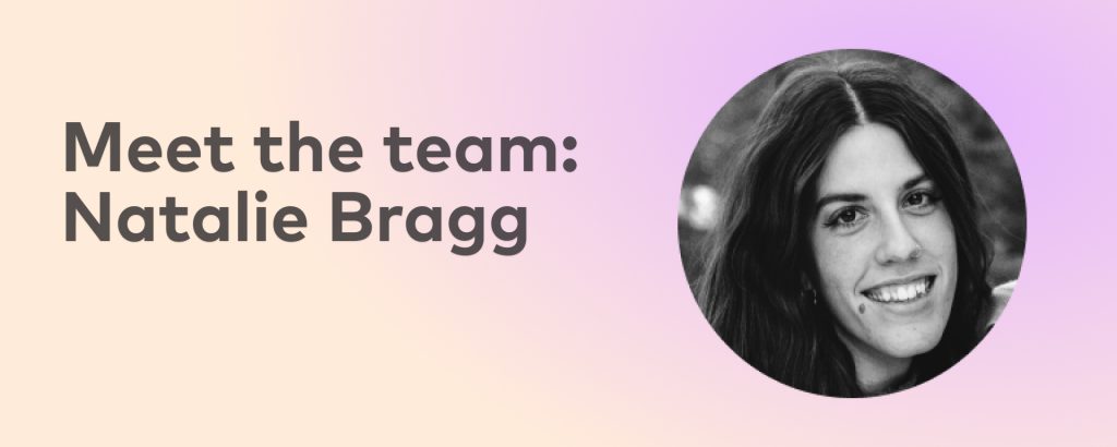 meet the team banner with a black-and-white portrait of Prisma coach Natalie Bragg