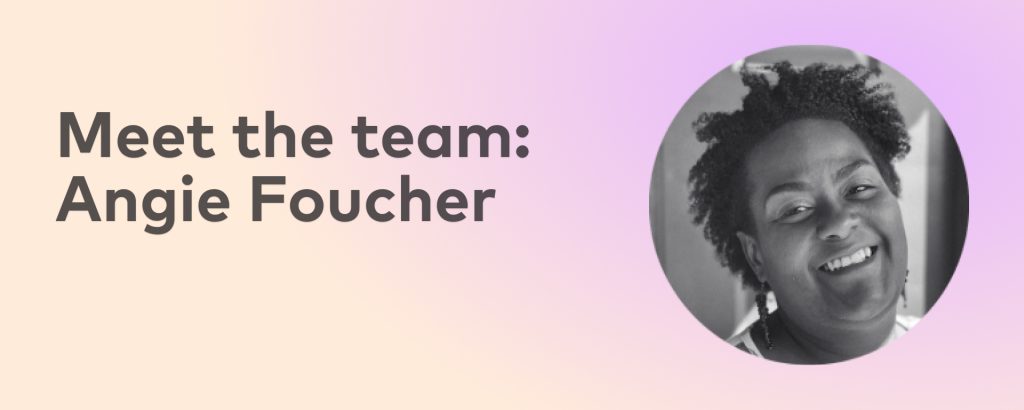 Prisma team spotlight banner with a headshot of Angie Foucher, middle school mentor coach