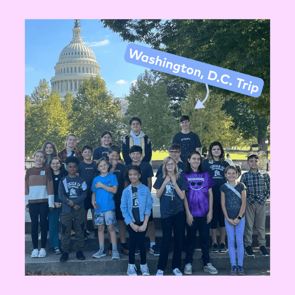 Prisma students group posing in front of the U.S. Capitol on a Washington D.C. trip
