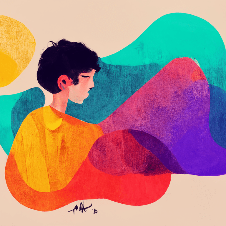 colorful illustration of a thoughtful child surrounded by abstract flowing shapes