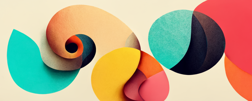 abstract colorful spiral and overlapping shapes representing the design thinking process