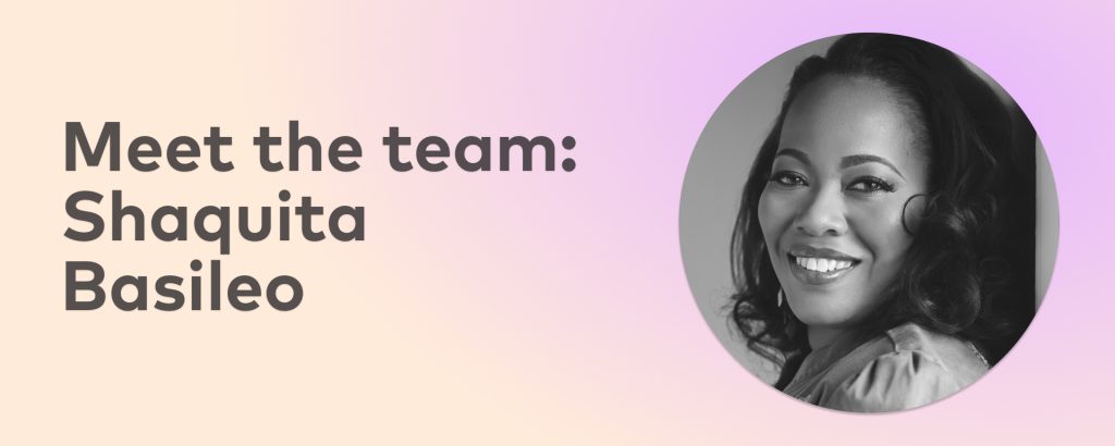 Prisma learning coach Shaquita Basileo headshot with 'Meet the team: Shaquita Basileo' text on a pastel gradient background