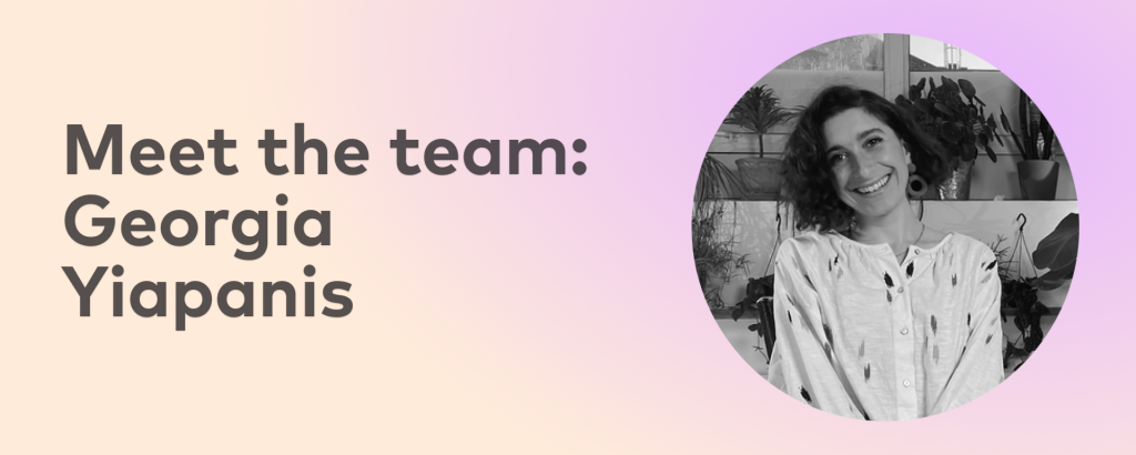 meet the team banner with a circular portrait of Prisma learning coach Georgia Yiapanis