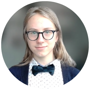 Prisma high school student wearing glasses and a bow tie in circular headshot