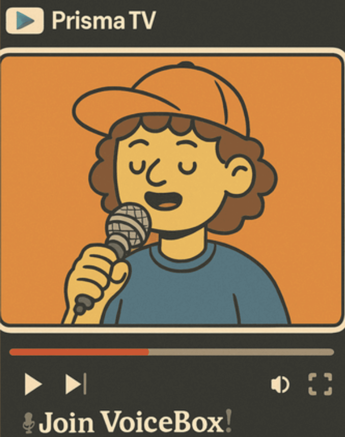 Prisma TV VoiceBox illustration of a student singing into a microphone