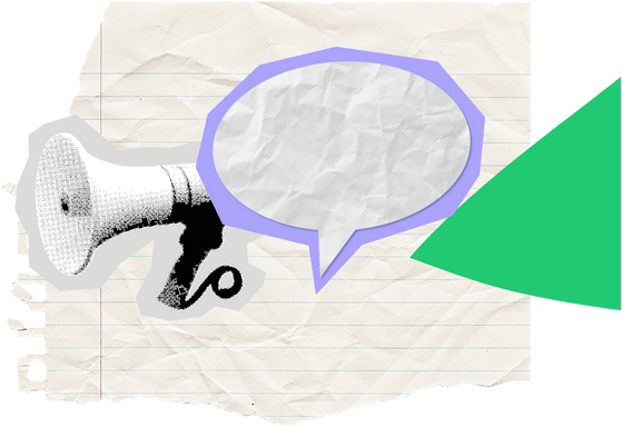 megaphone with speech bubble illustration on Prisma FAQ page