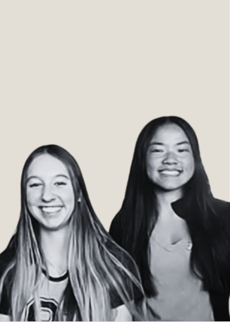 two smiling Prisma high school learners in black-and-white cutout style