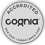 Cognia accreditation seal with NCA CASI, NWAC, and SACS CASI designations