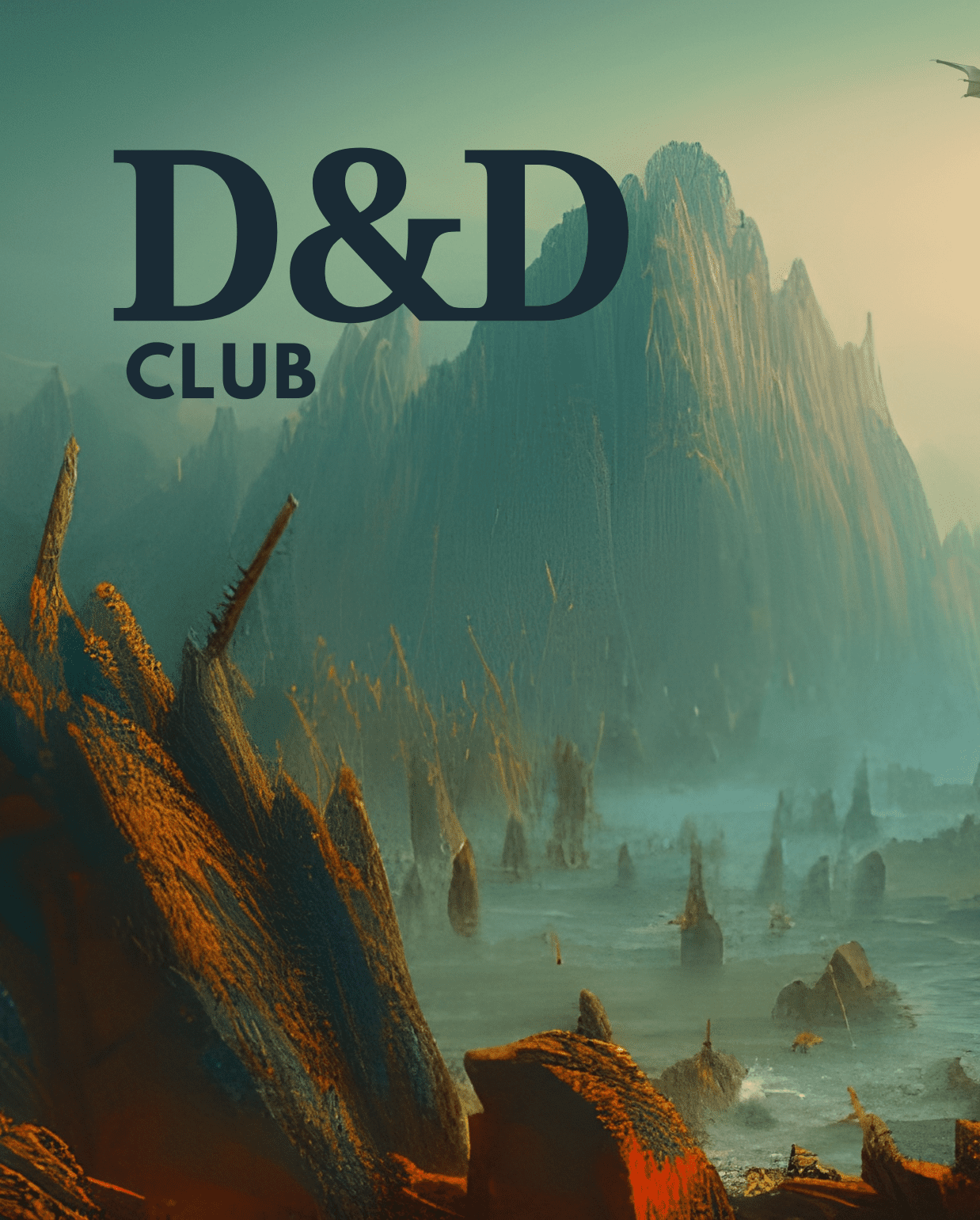fantasy mountain landscape with D&D Club text for Prisma Dungeons & Dragons enrichment
