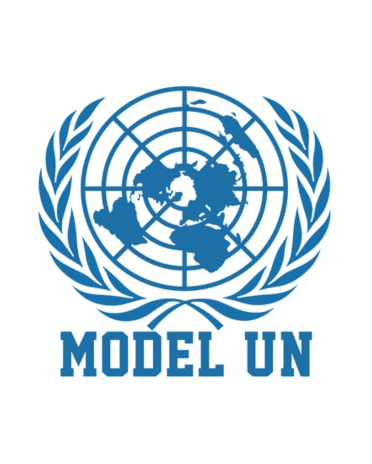 Model UN logo with blue globe and laurel wreath emblem