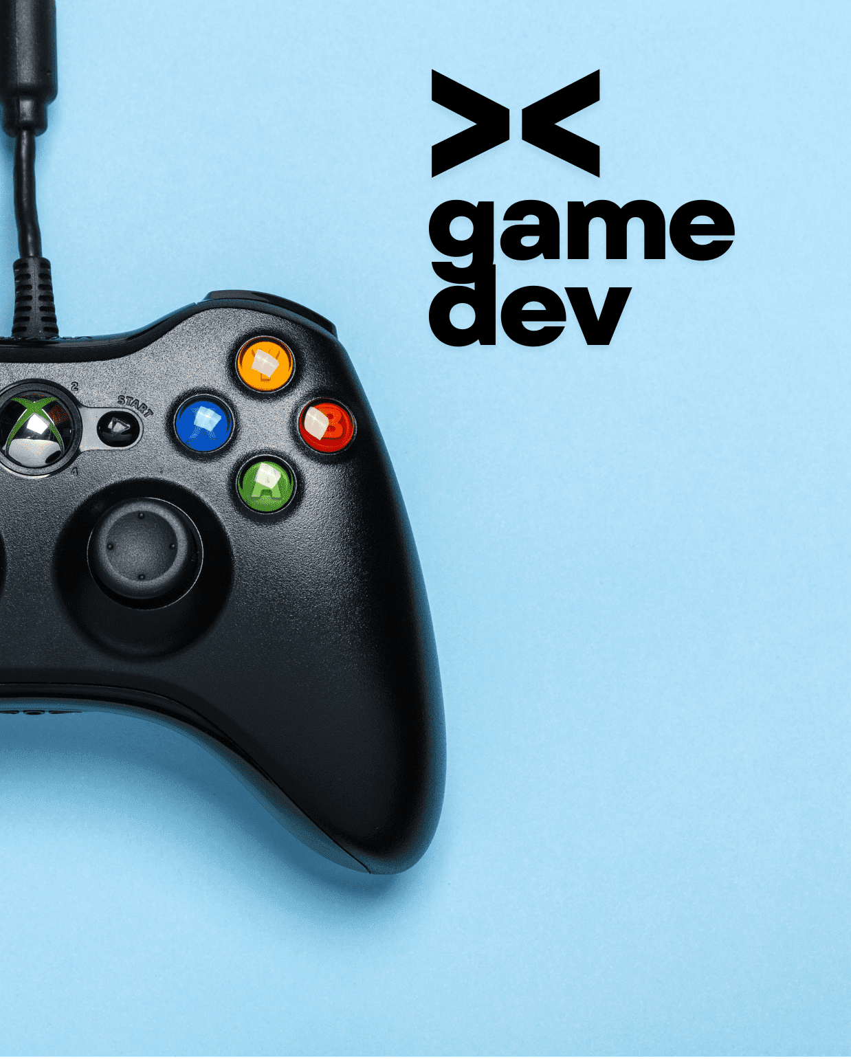 black game controller on blue background with game dev text for Prisma enrichment club