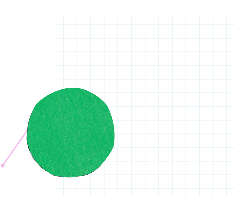 decorative green textured circle accent on a grid background