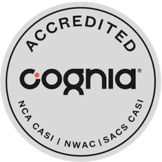 Cognia accreditation seal with NCA CASI, NWAC, and SACS CASI designations